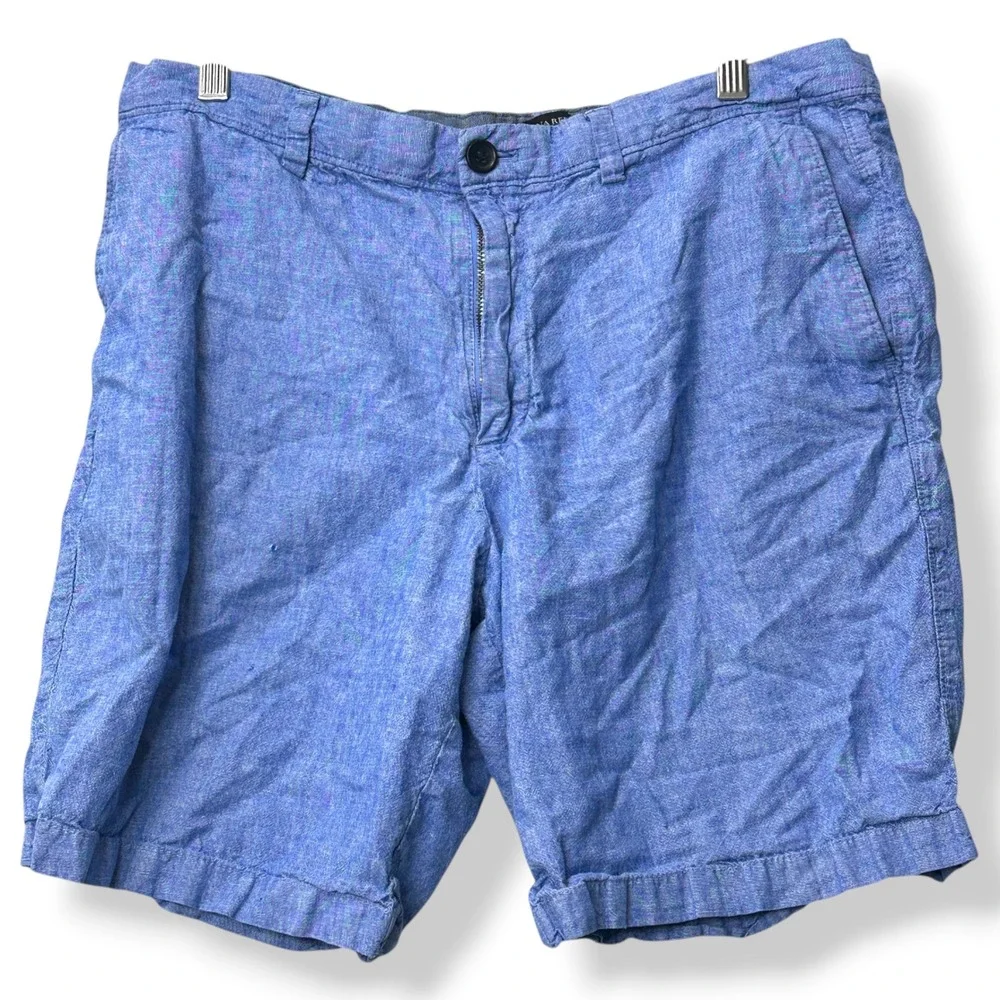 Banana Republic Aiden Shorts Linen Cotton Blue Summer‎ Preppy Coastal Men 34